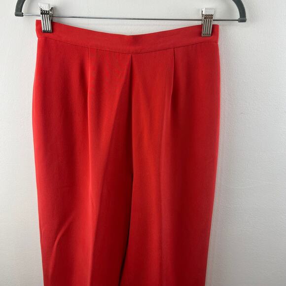 Due Per Due Red Pleated Front High Waisted 100% Silk Tapered Leg Dress Trousers - Picture 5 of 6